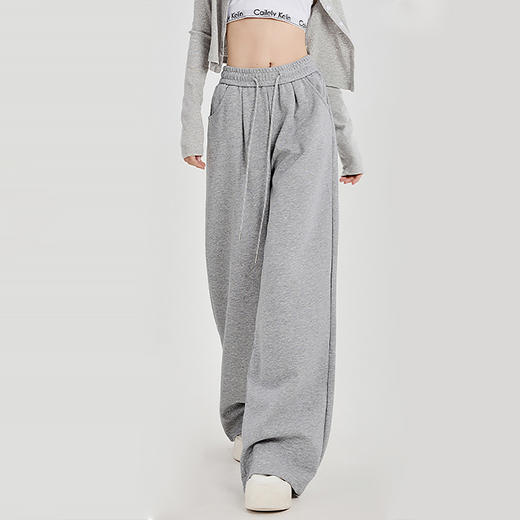 西遇宽松休闲裤女新款垂感高腰阔腿抽绳卫裤美式运动裤SS051678 商品图3