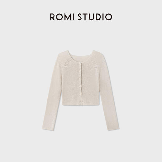 ROMI STUDIO 康宝莱桑蚕丝亚麻棉混纺轻薄卷边圆领开衫RWCRST4129 商品图2