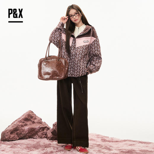 P&X设计师女装2025冬季口袋阔腿裤通勤牛仔长裤825410179 咖色 商品图3