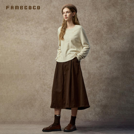 Famecoco静奢羊毛衫优雅刺绣圆领宽松百搭针织衫打底女FAC8DB006 商品图4