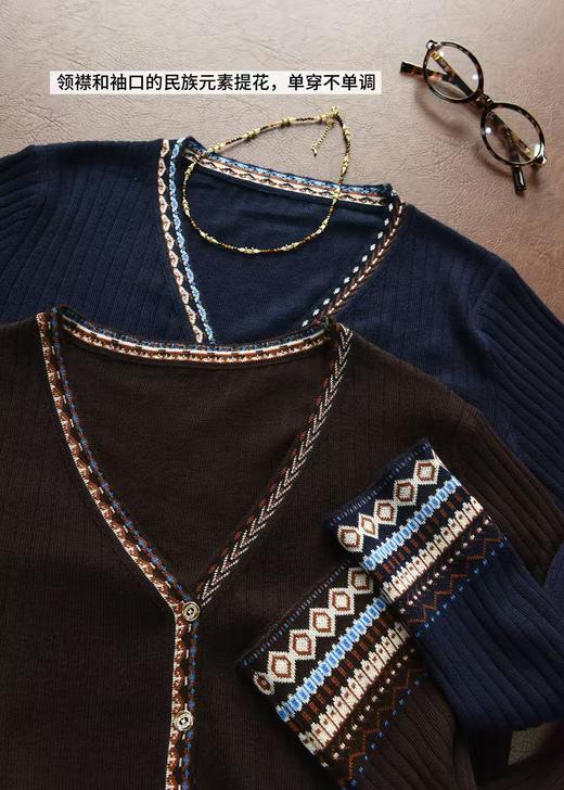 中古风双织提花针织羊毛混纺开衫 商品图2