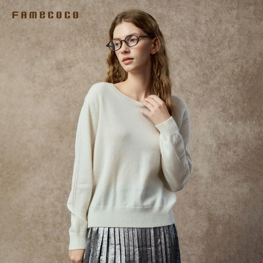 Famecoco百搭宽松圆领针织衫基础款柔软羊绒毛衫FAC8DB013 商品图3