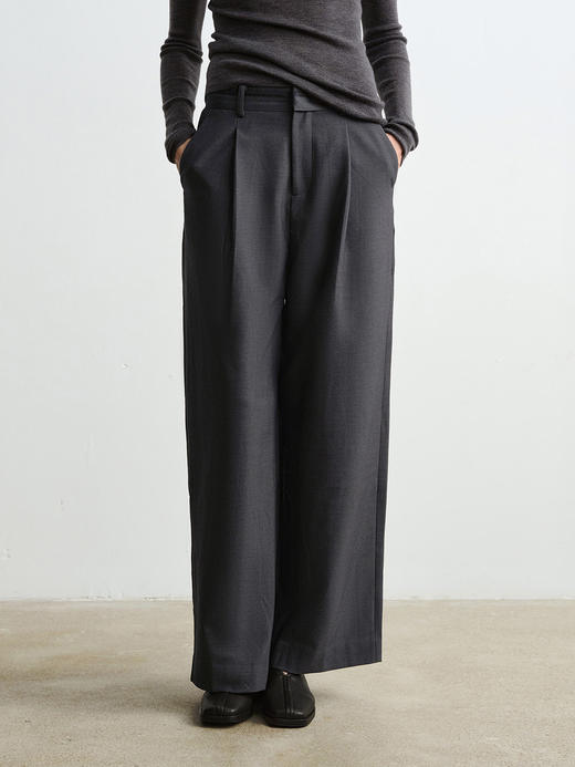 ROMI STUDIO“率性优雅”高克重内磨毛微弹高腰阔腿休闲裤 431KS050 商品图2