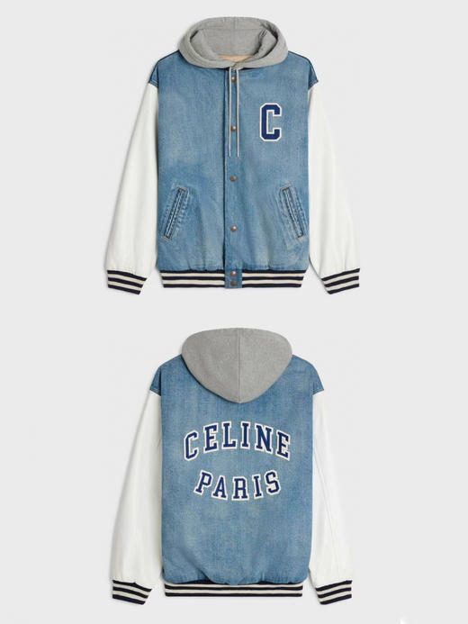 CE-C 小羊皮袖拼牛仔棒球夹克 商品图0