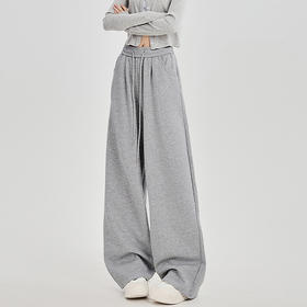 西遇宽松休闲裤女新款垂感高腰阔腿抽绳卫裤美式运动裤SS051678