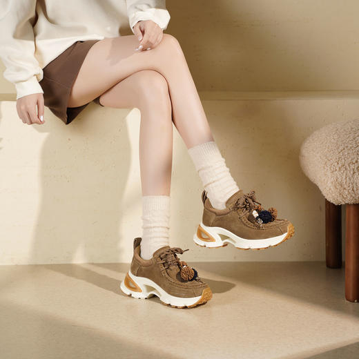 Westory2025年秋季绒面超轻厚底老爹运动鞋袋鼠鞋波西米亚风深口单鞋W25CM76781 商品图4