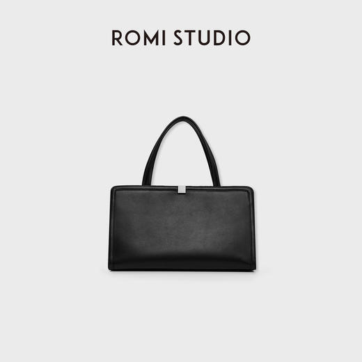 ROMI STUDIO 牛皮革黑色极简大容量金属扣手提托特包 RW24LP31449 商品图7