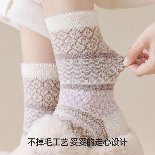 【绒绒的暖暖的！秋冬珊瑚绒袜子】 地板袜男女半边绒睡眠袜 冬季柔软加厚保暖中筒袜 商品图2