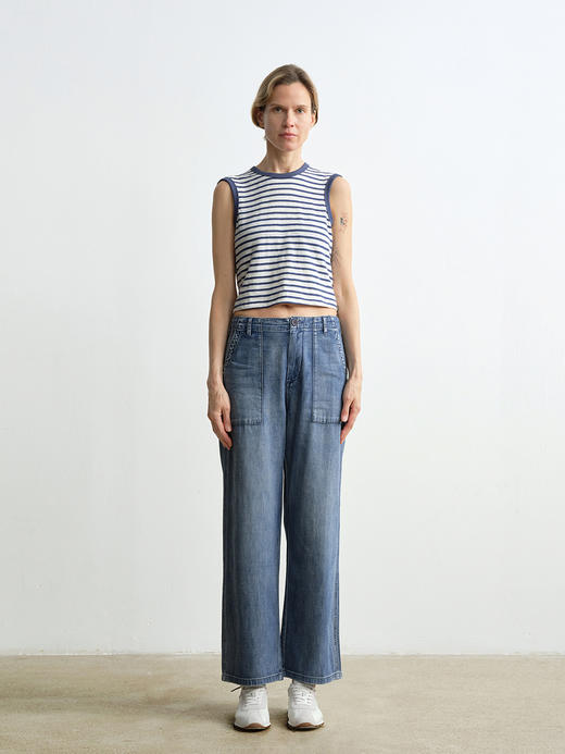 ROMI STUDIO“休闲复古”蓝白条纹轻薄舒适圆领无袖背心 RWCAS64934 商品图0