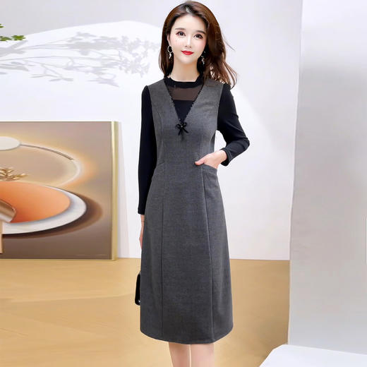 QYM 25S31-Y优雅连衣裙气质假两件拼结打底显瘦中长裙 商品图1