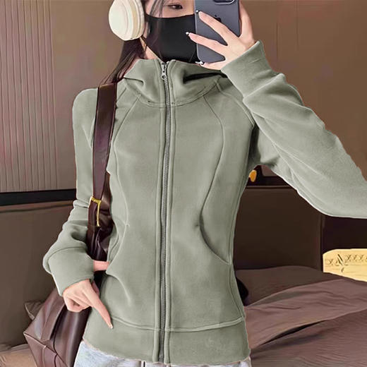 摇粒绒美式连帽卫衣外套女春秋款2025秋季新款抓绒衣收腰爆款加绒加厚修身百搭夹克衫 商品图4