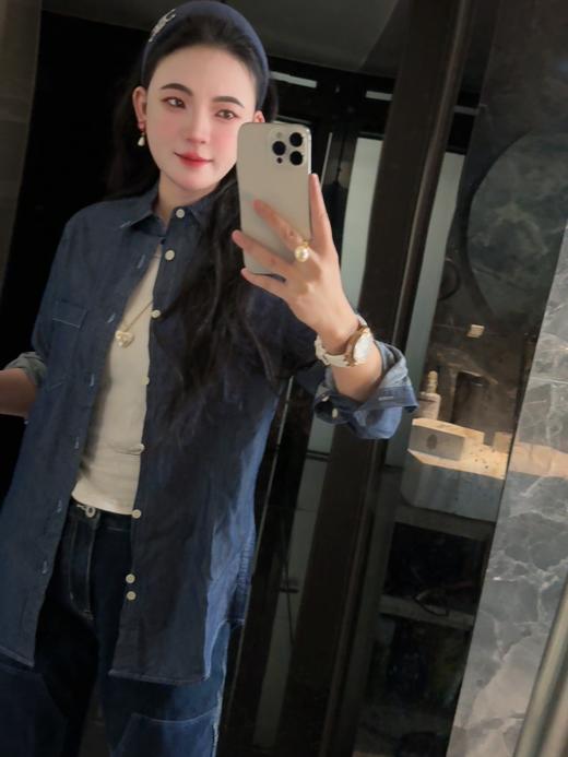 秋冬款蓝色长袖气质百搭叠穿衬衣外套 商品图5