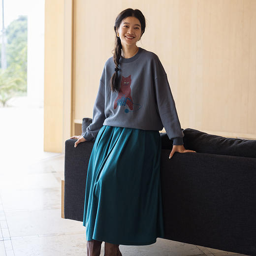 绽放656朵/猫猫卫衣·新款打毛衣的猫咪手绘印花抓毛长袖T恤卫衣 商品图2