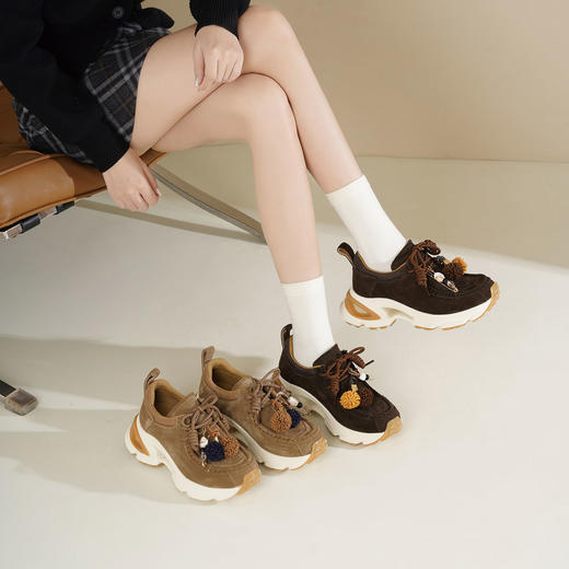 Westory2025年秋季绒面超轻厚底老爹运动鞋袋鼠鞋波西米亚风深口单鞋W25CM76781 商品图3