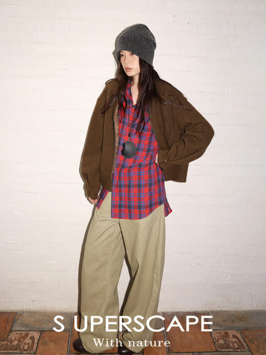 素舶 绵羊毛坑条环保皮草内里马甲V领拉链百搭卫衣开衫短外套 商品图1