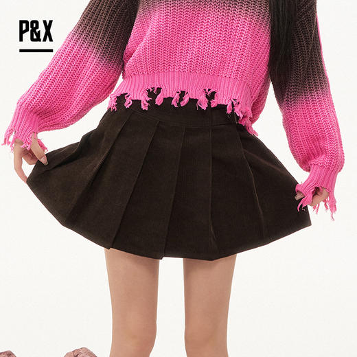 P&X设计师女装2025冬季A字短裙百褶裙显瘦半身裙825407099 咖色 商品图0