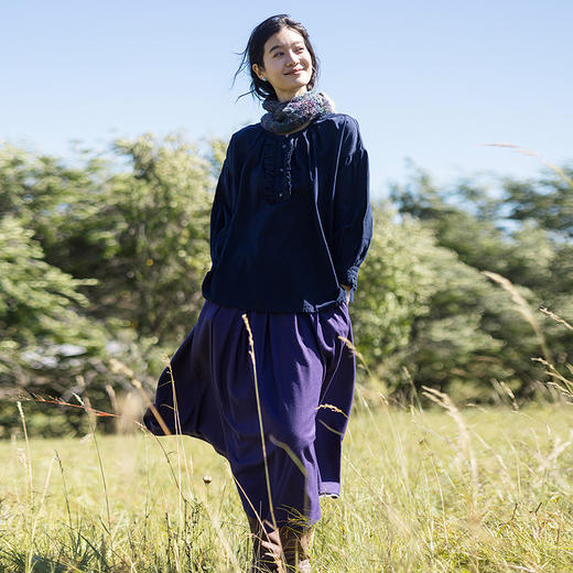 绽放690朵/花边儿小衫·亚麻棉气质花边碎褶宽松落肩长袖衬衫新款 商品图1