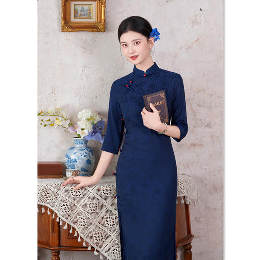 SKY 66988复古中国风长款中袖时尚中式修身旗袍 商品图0
