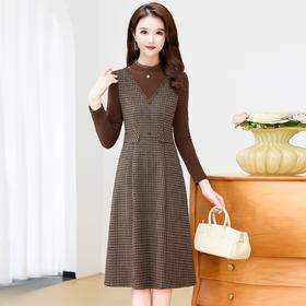 QYM 25S29-Y时尚格纹连衣裙中长款A字裙
