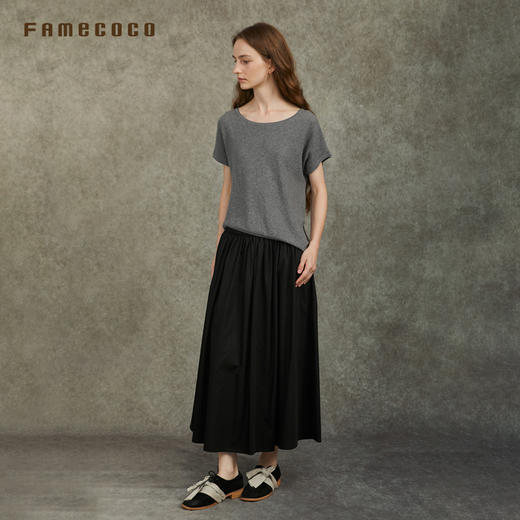 Famecoco原创文艺范简约A字半身裙腰头繁花精绣拼接春秋FAC6HA017 商品图4