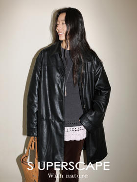 素舶 复古做旧水洗直身内里夹棉宽松中长款pu皮衣夹克外套