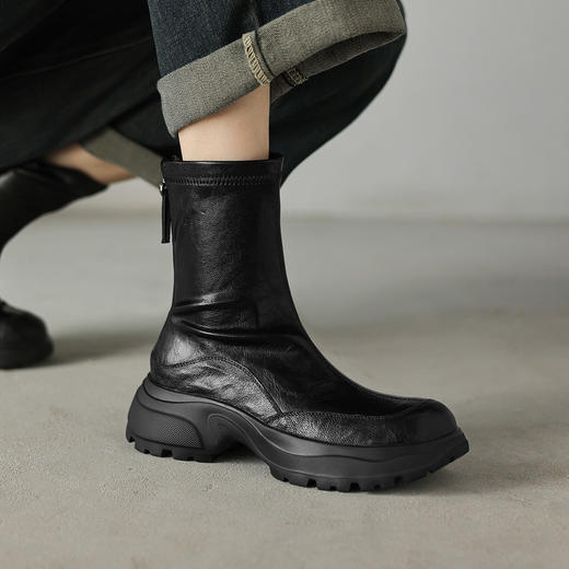 【预售5天】暴走不累舒适运动底瘦瘦靴洋气百搭厚底中跟圆头弹力短靴女DYJ&CX6012 商品图1