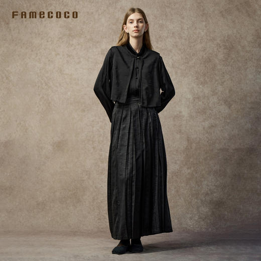 Famecoco新中式高级感山水暗纹马面裙A字半身裙FAC8HA025 商品图4