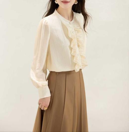 SZ3F52_魏紫色/凝脂色 _衬衫_春秋_长袖灯笼袖木耳边复古温柔气质_高级女装_BERNIEELEN 伯妮斯茵 商品图0