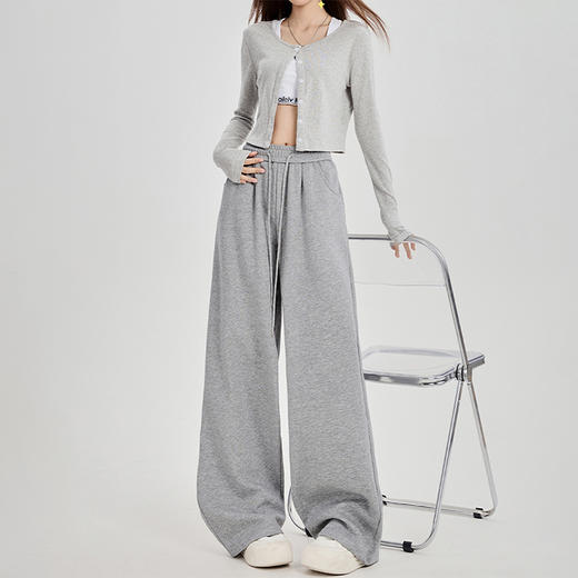 西遇宽松休闲裤女新款垂感高腰阔腿抽绳卫裤美式运动裤SS051678 商品图1