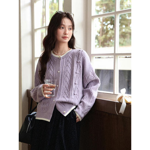 鹿向南「鸢尾呢喃」灰紫色毛衣开衫2025秋冬新款慵懒感宽松上衣女 商品图3