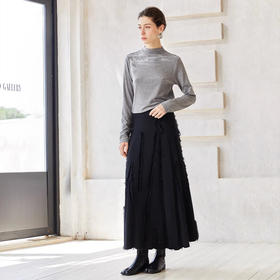 Famecoco时尚毛须设计感针织半身裙高腰A字摆裙FAC8HA014