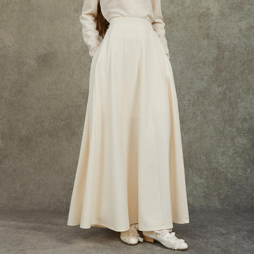 Famecoco范可儿气质百搭纯色半身裙垂坠感显瘦A字大摆裙FAC6HA024 商品图0