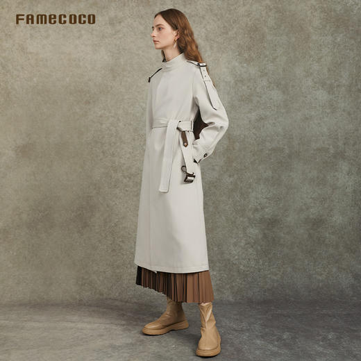 Famecoco设计师款职场通勤立领长款风衣长期主义高级感FAC6AT001 商品图2