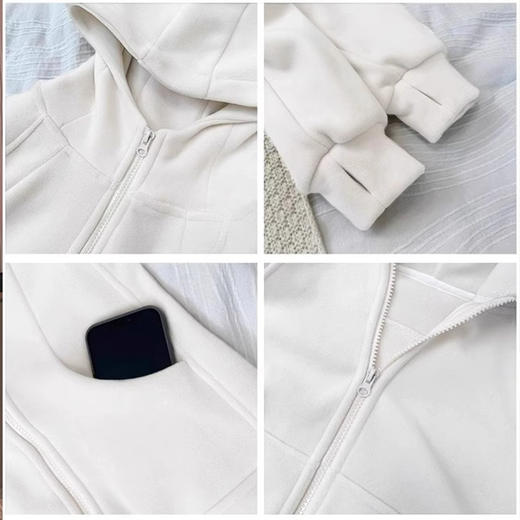 摇粒绒美式连帽卫衣外套女春秋款2025秋季新款抓绒衣收腰爆款加绒加厚修身百搭夹克衫 商品图3