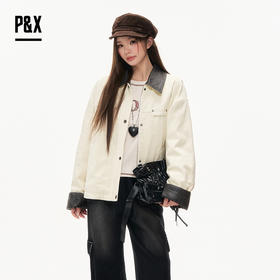 P&X设计师女装2025冬季女潮酷拼接宽松短款羽绒服825424074 杏色