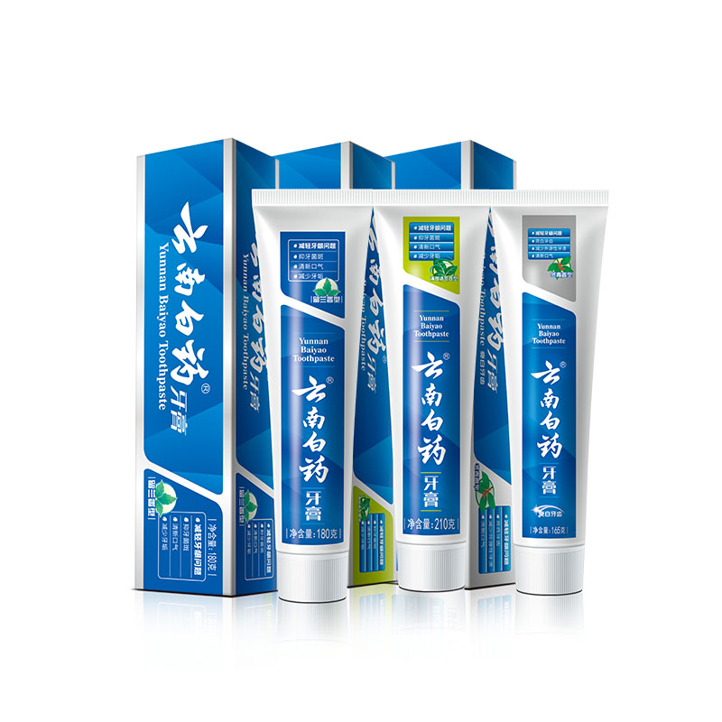 云南白药 人气牙膏套装3支装 (留兰180g+薄荷清爽210g+冬青165g) 101009171