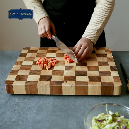 lcliving泰国相思木切菜板无漆无蜡家用实木棋盘格砧板厨房菜板 商品图3
