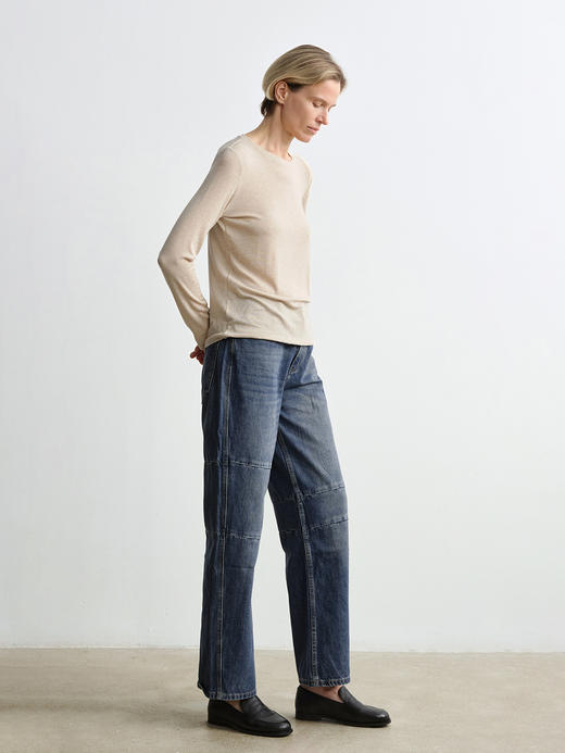 ROMI STUDIO复古拼接 宽松高腰阔腿显瘦深蓝色休闲牛仔裤 N3547 商品图3