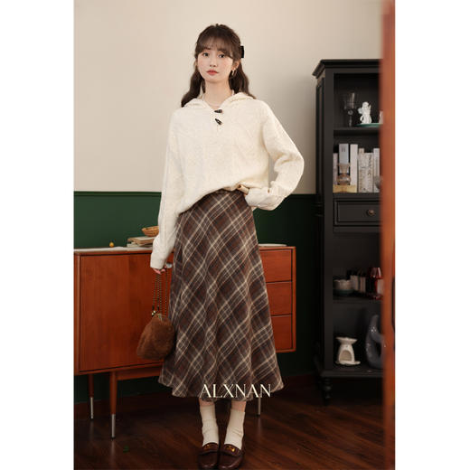 鹿向南「格调时光」时尚复古格子半身裙女秋冬新款高腰a字长裙子 商品图4