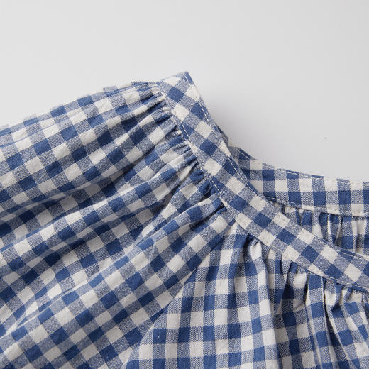 ROMI STUDIO“法式慵懒”蓝白格纹轻薄宽松圆领长袖衬衫 RWCRS64423 商品图3