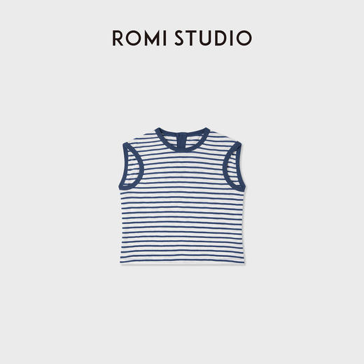 ROMI STUDIO“休闲复古”蓝白条纹轻薄舒适圆领无袖背心 RWCAS64934 商品图5