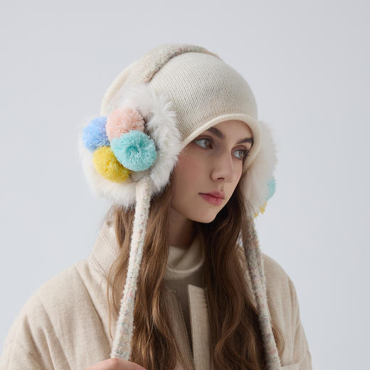 卡蒙新款羊绒羊毛冬帽子大头围针织帽护耳防寒保暖毛线帽女显脸小KM-9693 商品图1