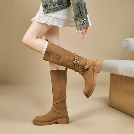西遇厚底长筒靴女新款秋冬两穿复古废土美拉德西部长靴骑士靴V2257261 商品图3