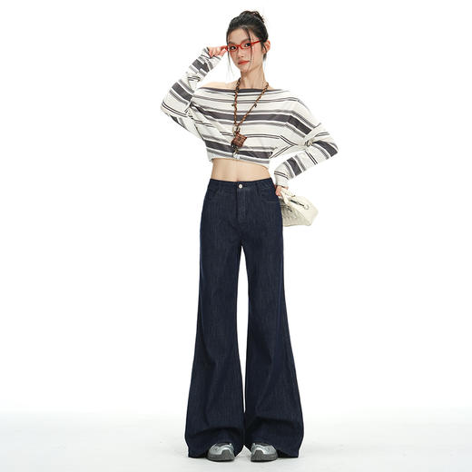 罗蒙春秋款牛仔裤女士普洗蓝微喇设计宽松垂感直筒百搭显瘦拖地长裤 商品图3