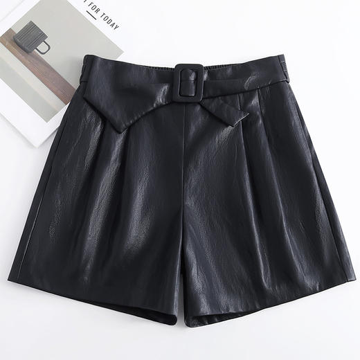 时尚PU皮裤遮胯宽松洋气三分裤，显瘦休闲阔腿裤靴裤MYX-MND-95875-L 商品图3