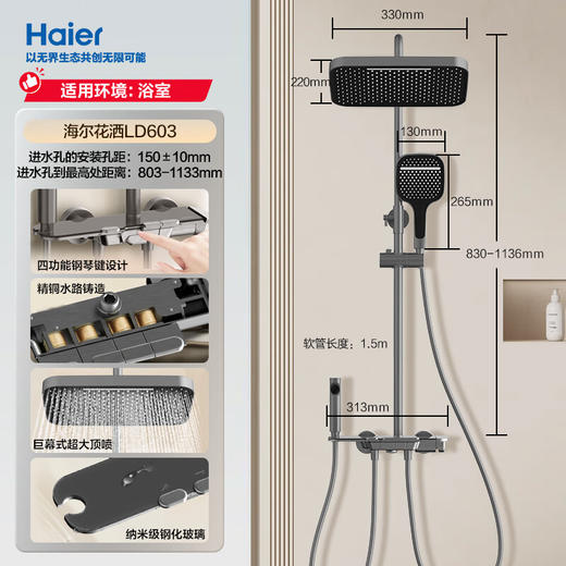 海尔小海鲸淋浴花洒套装 精铜主体大置物平台家用淋浴器LD603 商品图0
