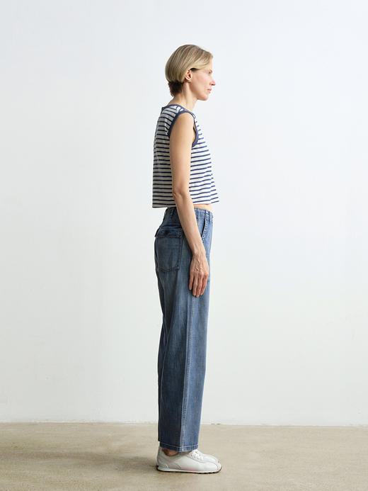 ROMI STUDIO“休闲复古”蓝白条纹轻薄舒适圆领无袖背心 RWCAS64934 商品图1