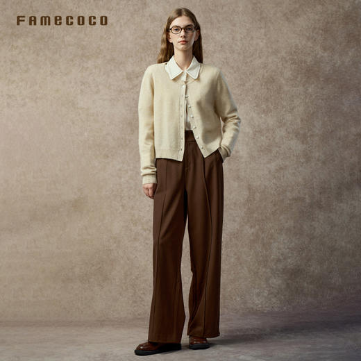 Famecoco极简圆领开衫优雅金线混织软糯羊绒针织衫外套FAC8DE006 商品图2
