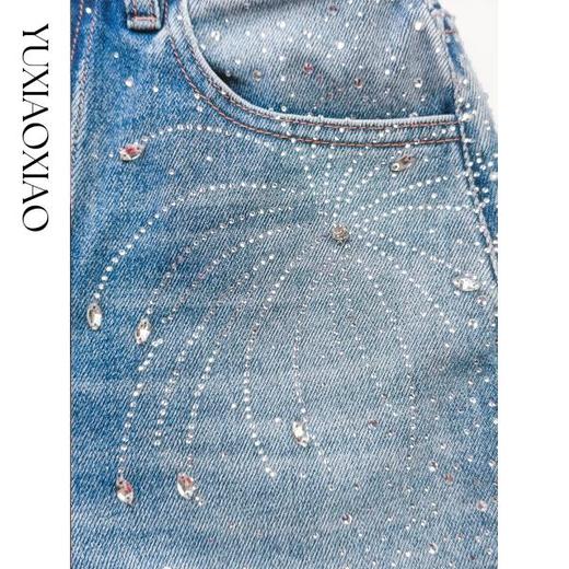 余潇潇【雪夜烟花】显瘦舒适柔软直筒烫钻烟花高品质棉牛仔裤 商品图2