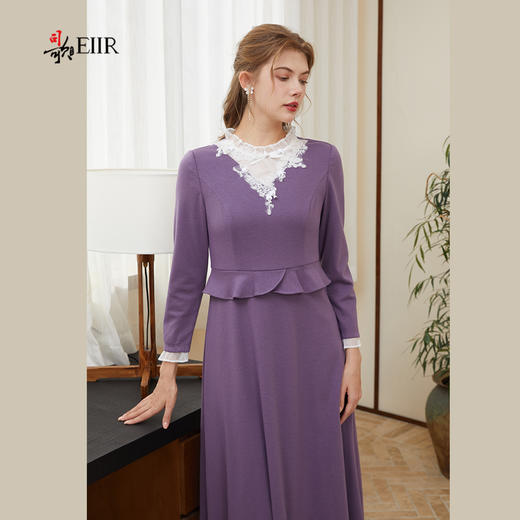 司歌羊毛假两件连衣裙冬拼蕾丝复古显瘦A921163X 商品图1